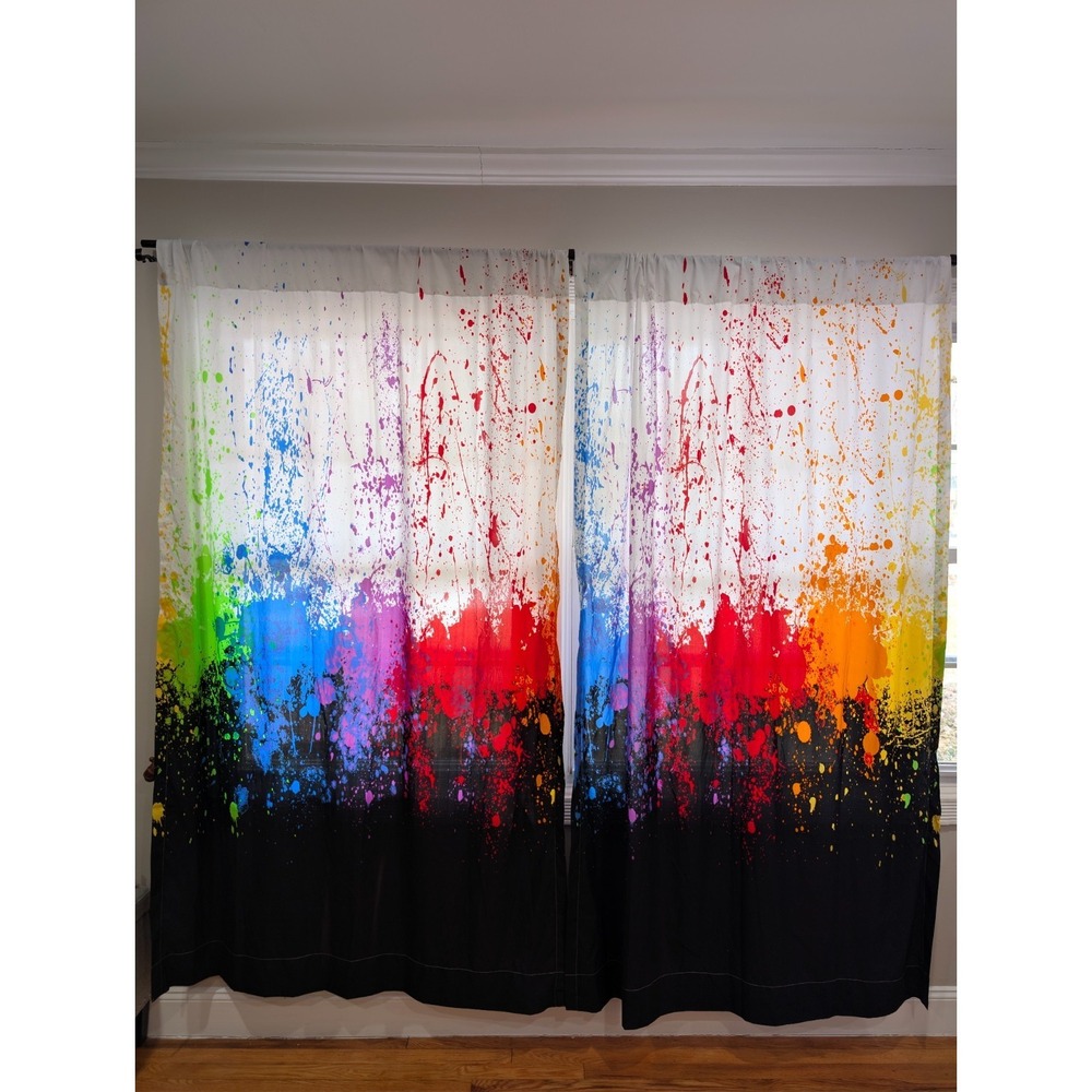 Vintage‎ Crayola Curtain Spattered Paint Drip 2 Panels 51" x 78.5" VERY RARE